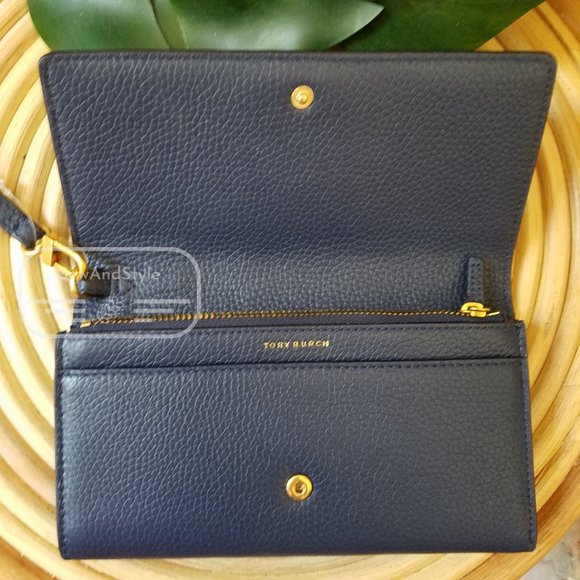 TORY BURCH BRITTEN SMART PHONE WALLET NAVY BLUE ROYAL BLUE SNAP BUTTON WRISTLET - Picture 6 of 8